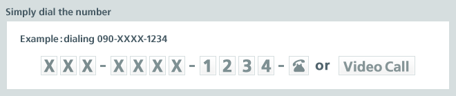 [Simply dial the number] Example:dialing 090-xxxx-1234 > xxx - xxxx - 1234 - Dial or Video Call